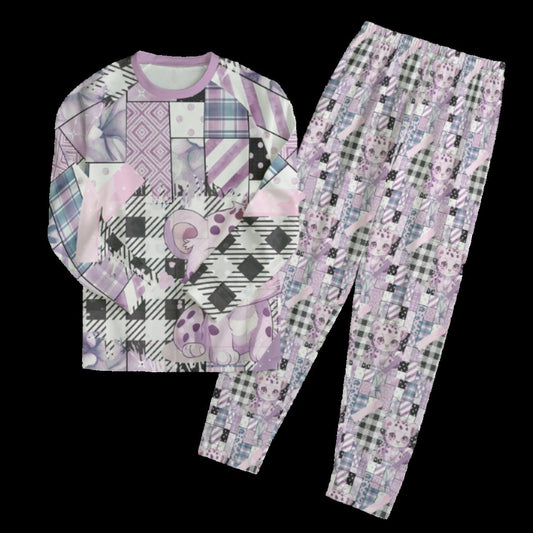 Purple Leopard Patchwork Pajamas Set - S / White