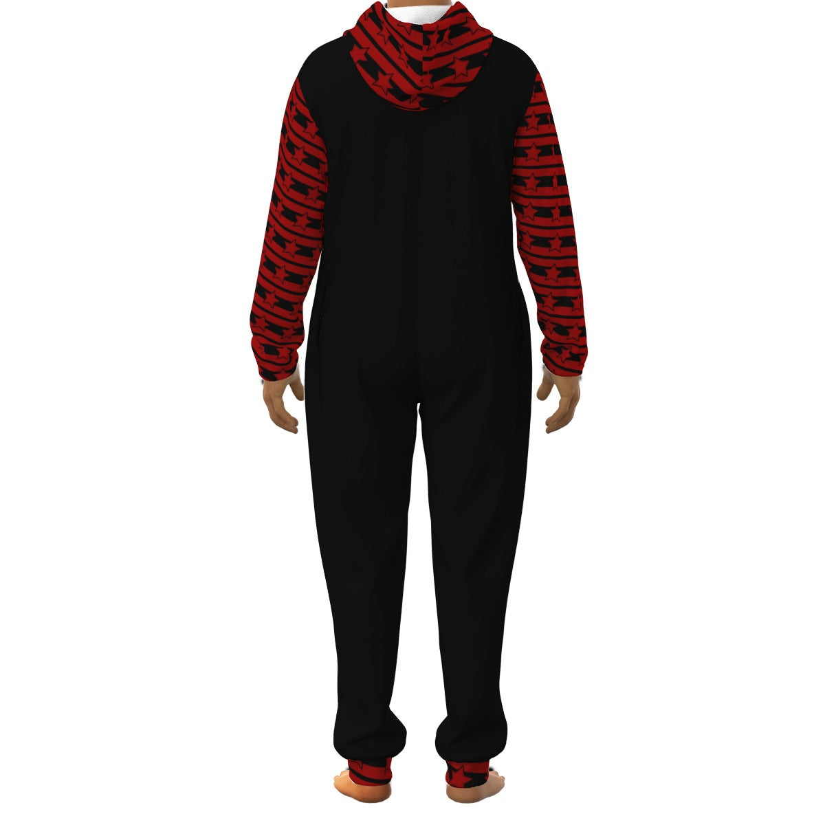 Red Punk Star Striped Adult Unisex Fleece Onesie Jumpsuit