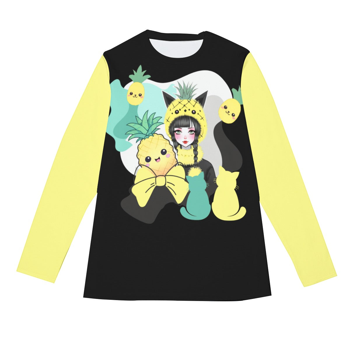 Kawaii Pineapple Neko Girl Long Sleeve T-Shirt | Unisex