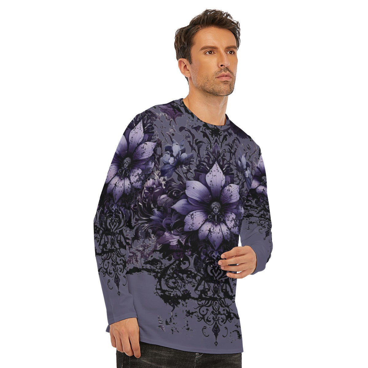 Purple Floral Goth Long Sleeve T-Shirt