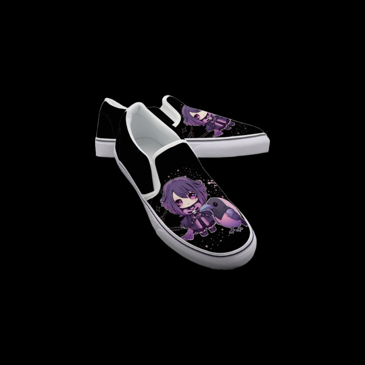 Raven Bird Chibi Slip On Sneakers