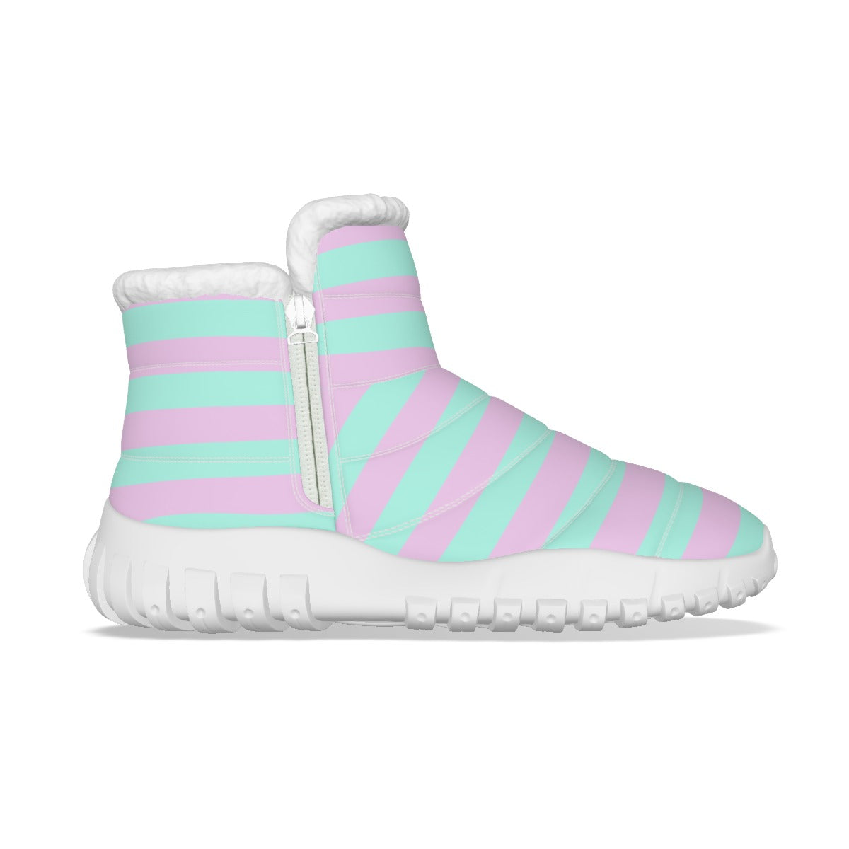 Pastel Pink & Green Striped Women’s Zip-up Snow Boots