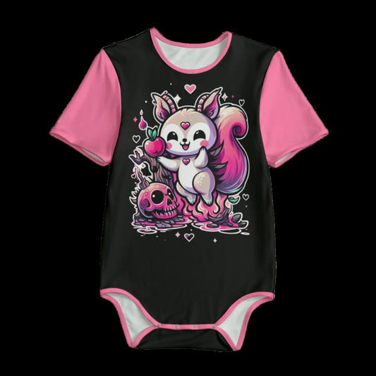 Pink Kawaii Goth Squirrel Critter Adult Onesie Bodysuit - XS / White