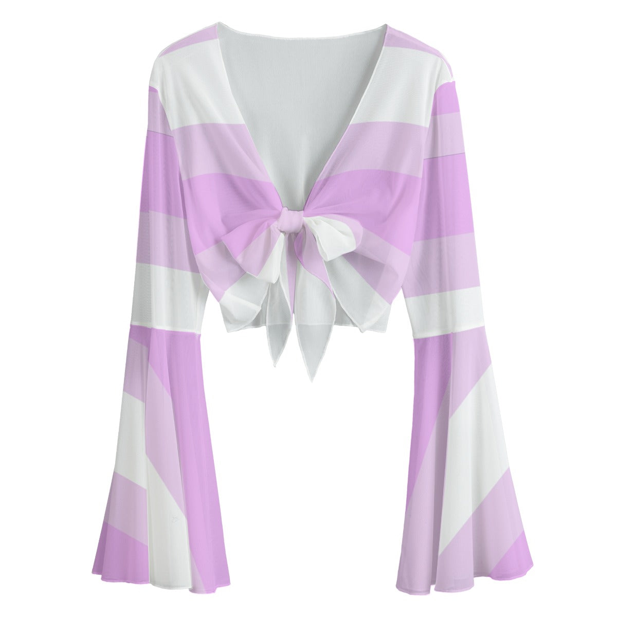 Purple Striped Bow Knot Women’s Blouse- Cropped Top - S / White