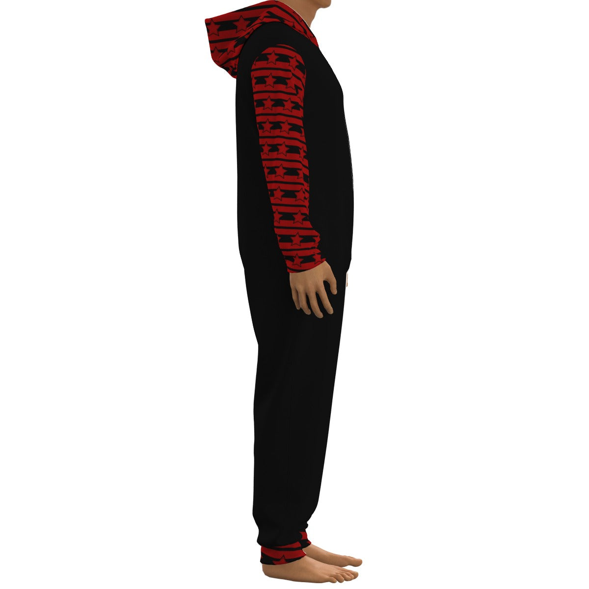 Red Punk Star Striped Adult Unisex Fleece Onesie Jumpsuit