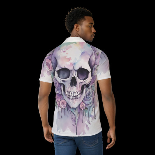 Watercolor Pastel Goth Skull Button Down Shirt