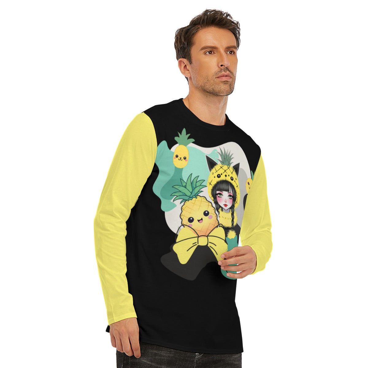 Kawaii Pineapple Neko Girl Long Sleeve T-Shirt | Unisex