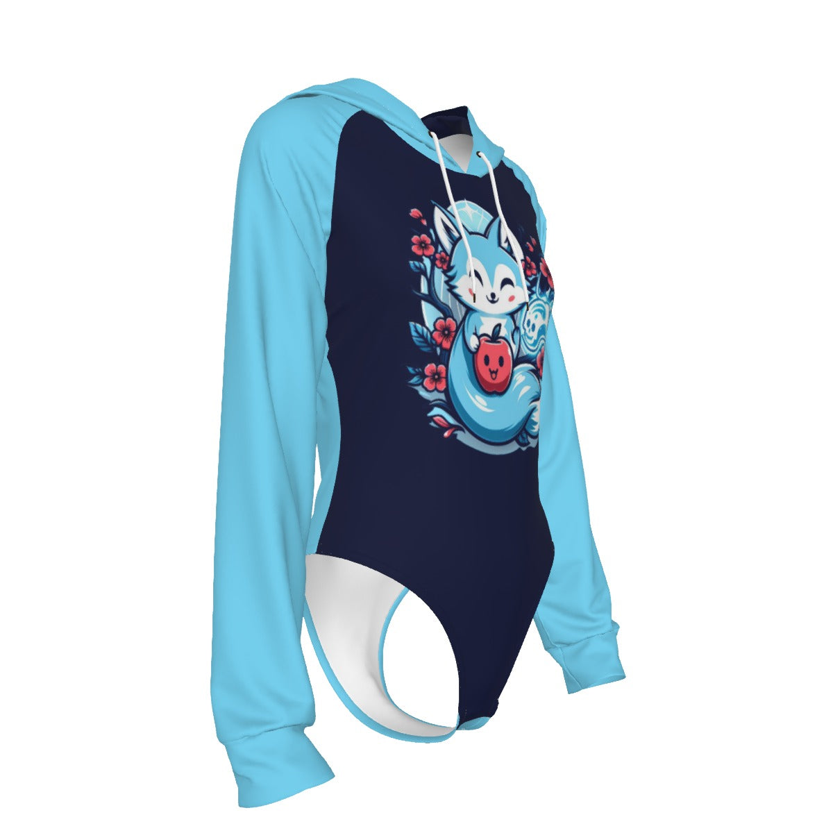 Blue Fox Spirit Adult Onesie Hooded Bodysuit