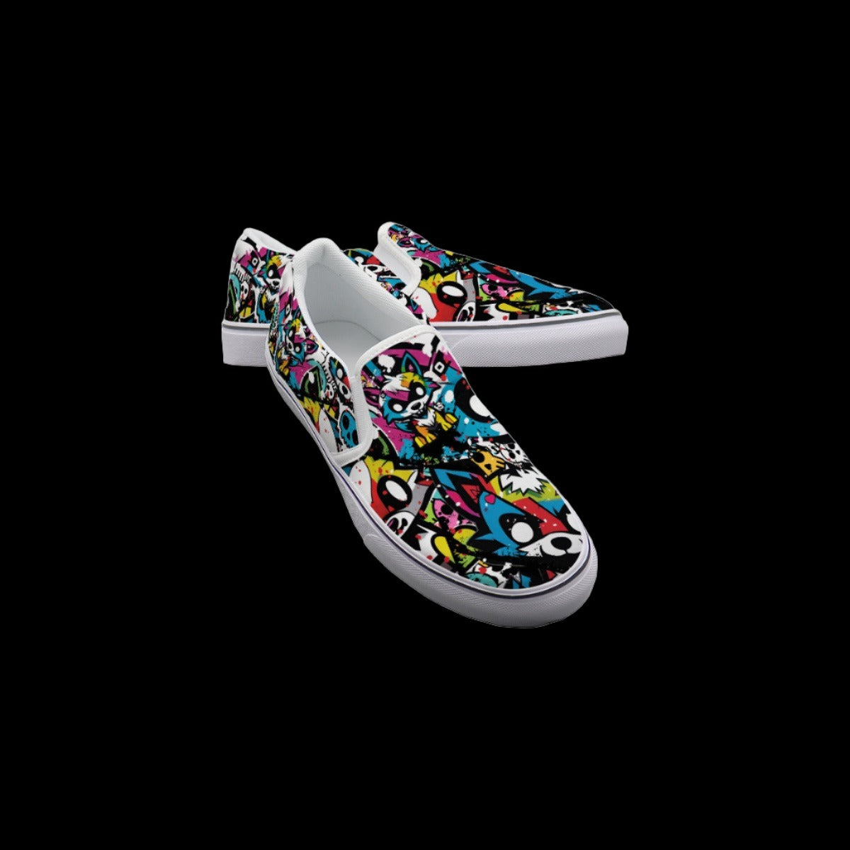 Rainbow Street Art Wolf Slip On Sneakers