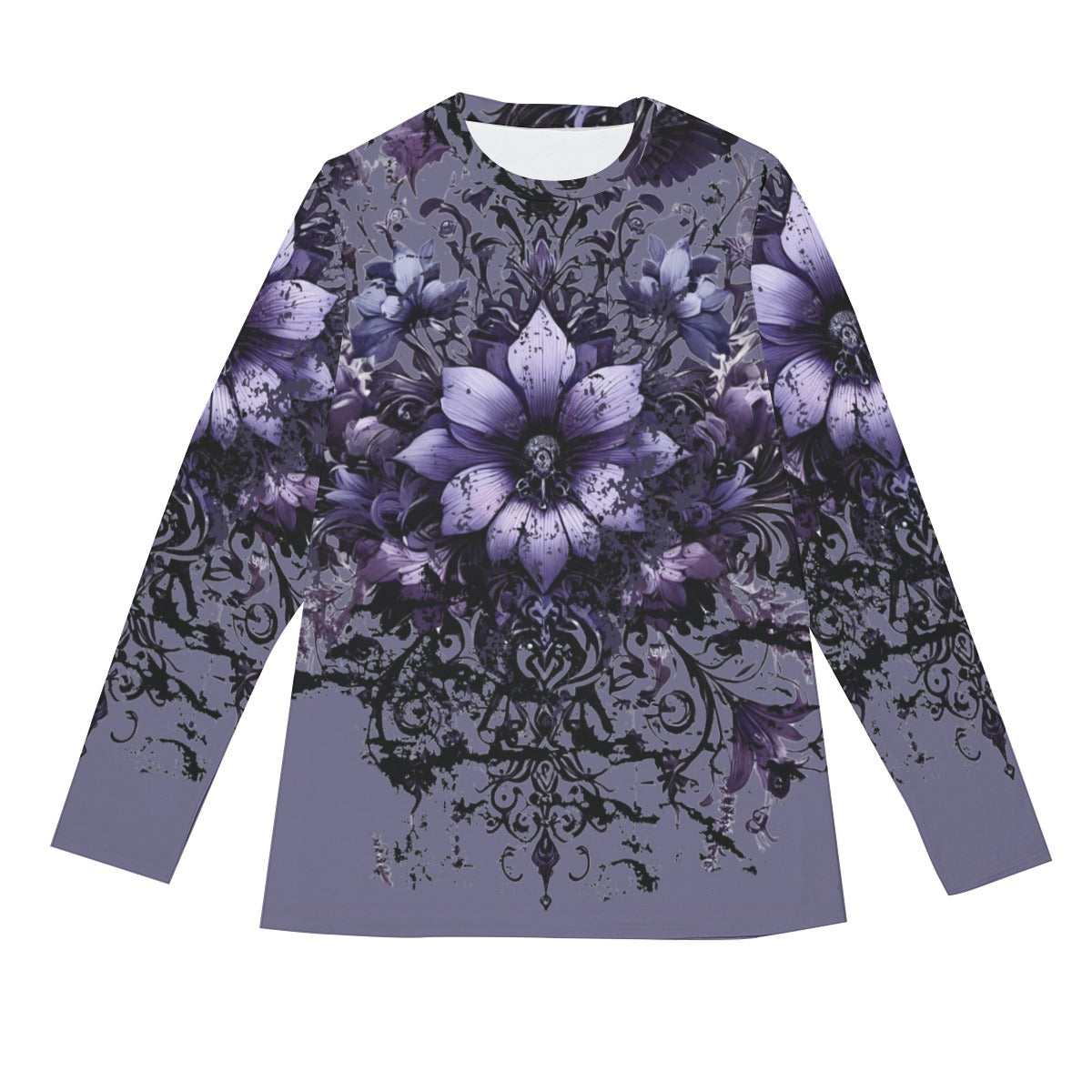 Purple Floral Goth Long Sleeve T-Shirt