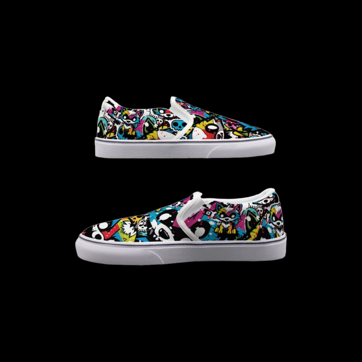 Rainbow Street Art Wolf Slip On Sneakers