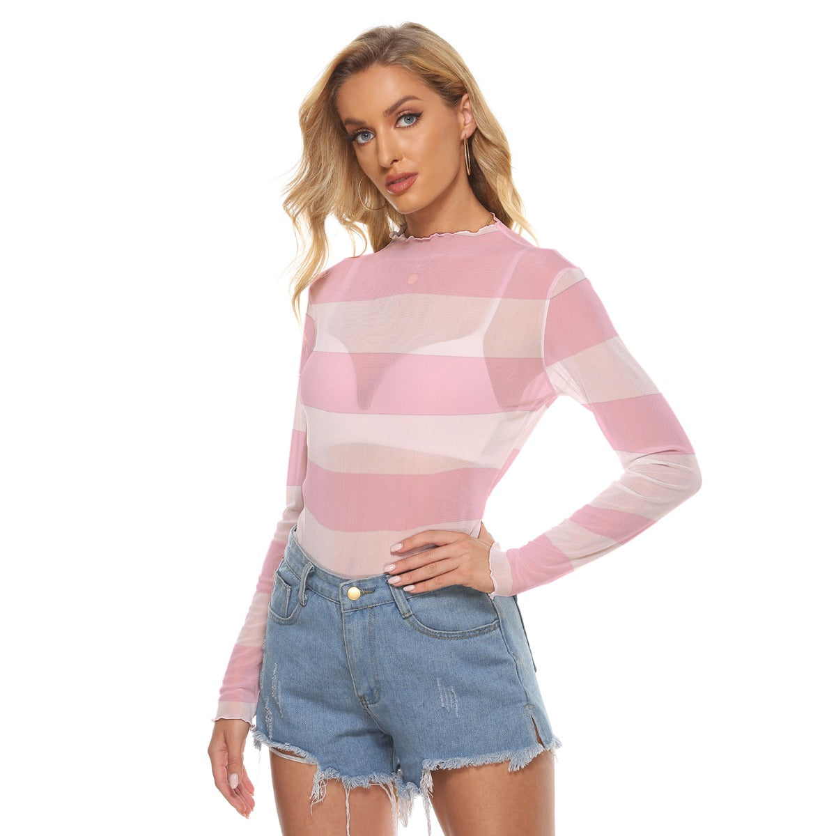 Pink Pastel Striped Women’s Mesh T-shirt