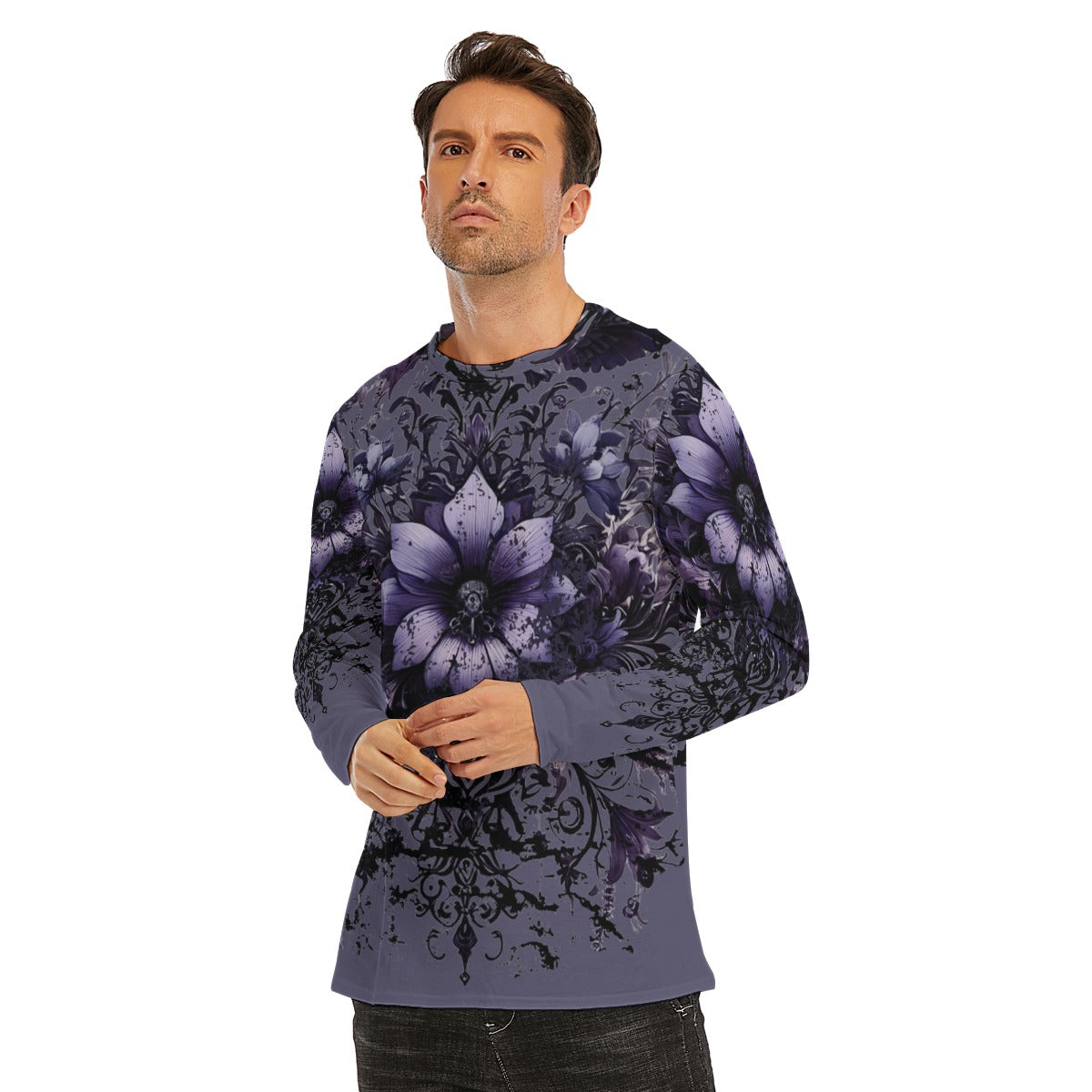 Purple Floral Goth Long Sleeve T-Shirt