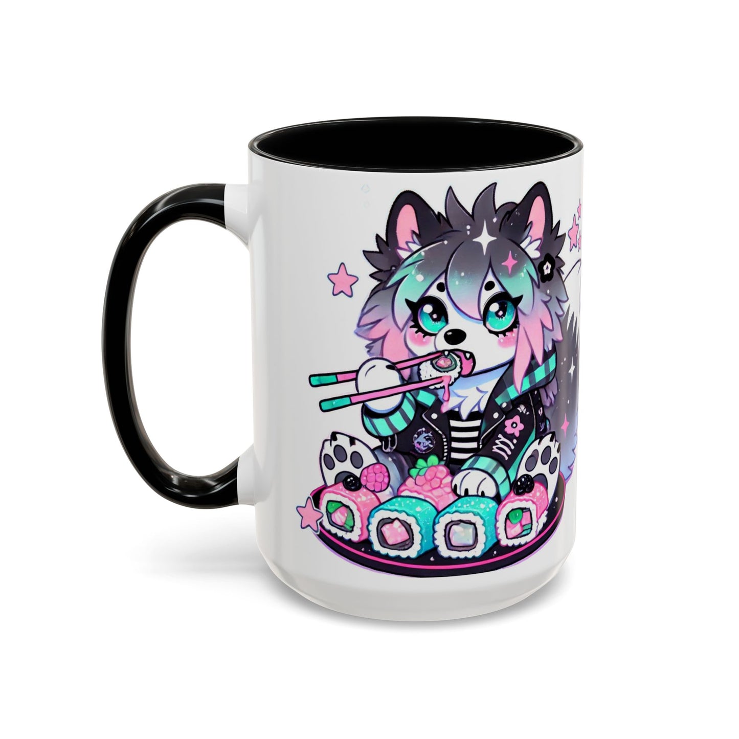 Kawaii Pastel Goth Gift Mug - Wolf & Sushi - Personalized