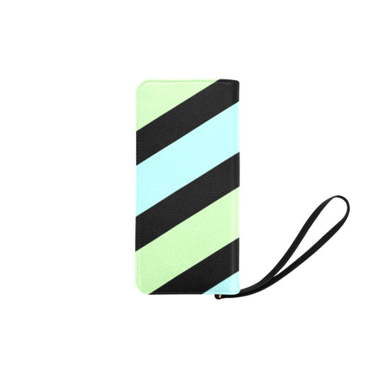 Striped Clutch Zipped Wallet - Blue / Green / Black Women's Clutch Purse