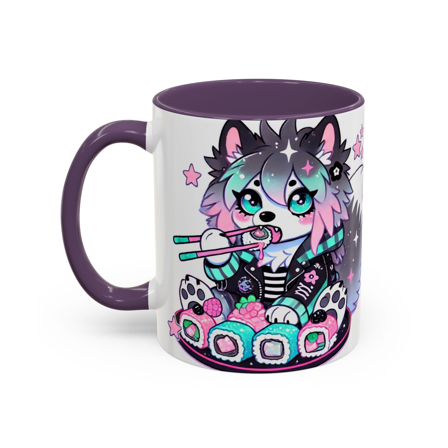 Kawaii Pastel Goth Gift Mug - Wolf & Sushi - Personalized