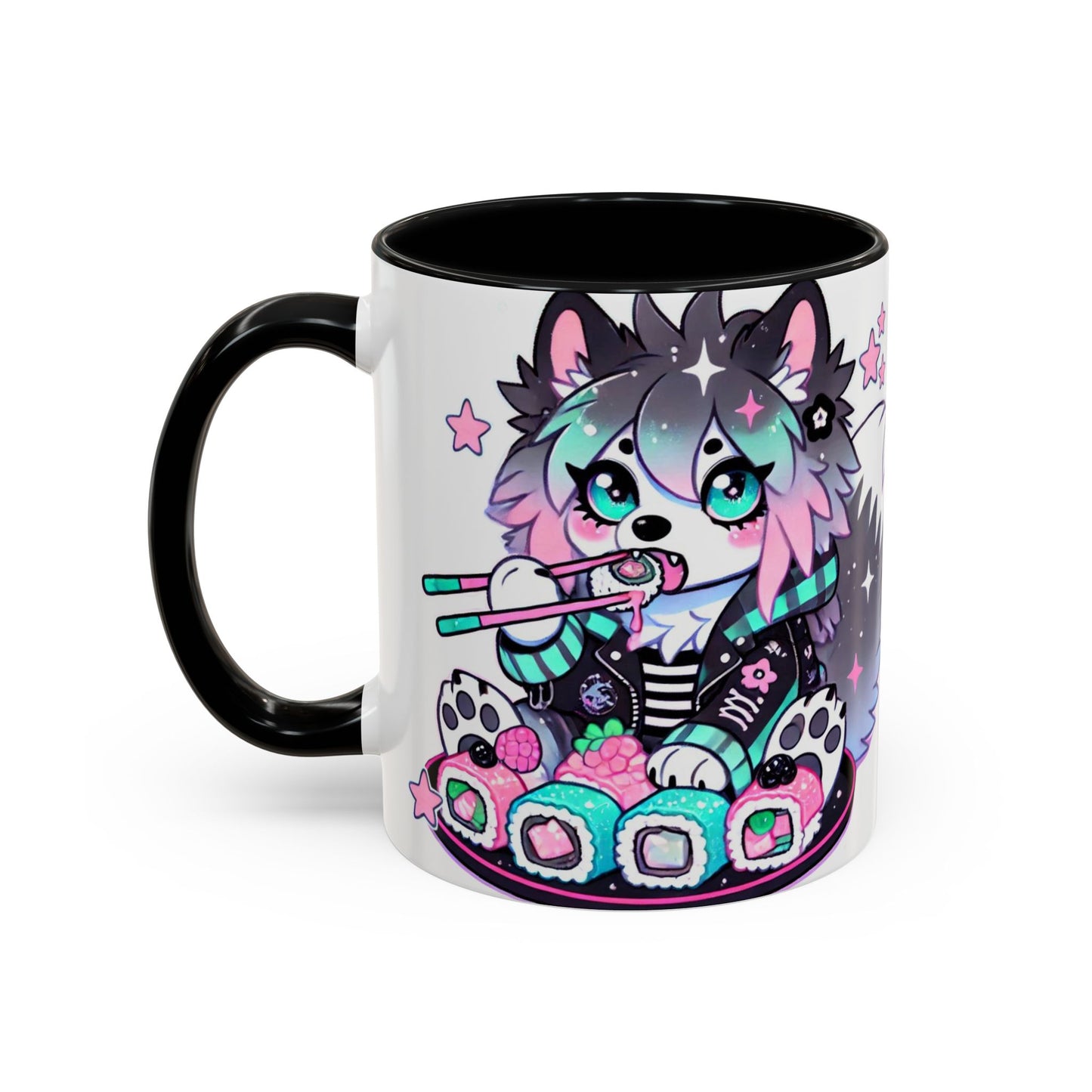 Kawaii Pastel Goth Gift Mug - Wolf & Sushi - Personalized