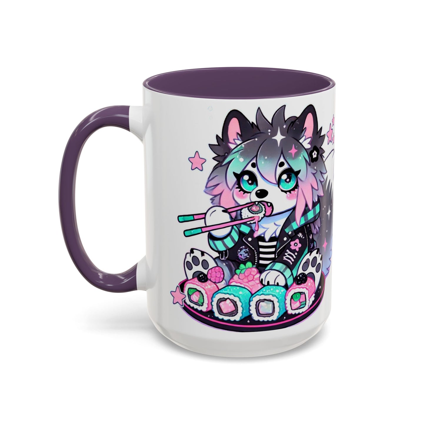 Kawaii Pastel Goth Gift Mug - Wolf & Sushi - Personalized