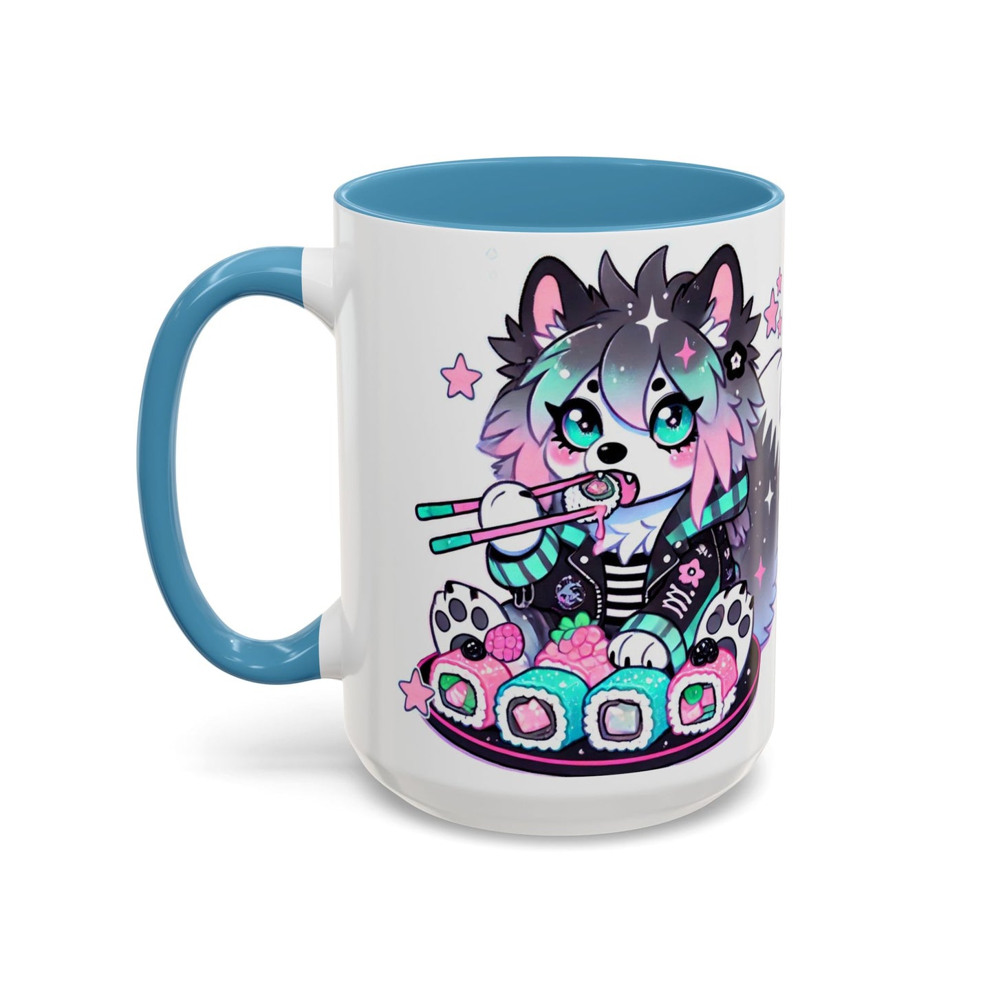 Kawaii Pastel Goth Gift Mug - Wolf & Sushi - Personalized