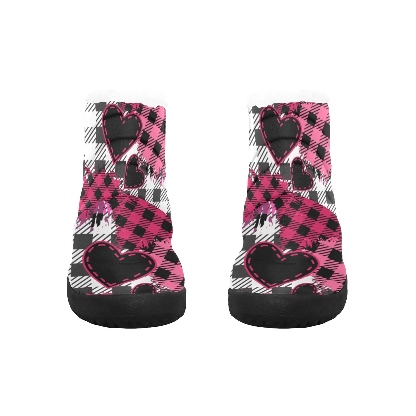 Plaid Patchwork Boots - Pink Heart