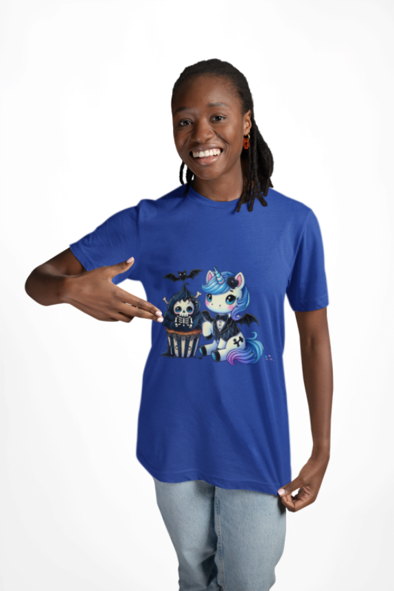 Pastel Goth T-shirt - Blue Unicorn & Skull Cupcake