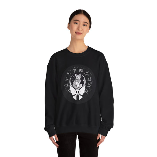 Kawaii Goth Zodiac Cat Unisex Heavy Blend™ Crewneck Sweatshirt - Black / S - Sweatshirt