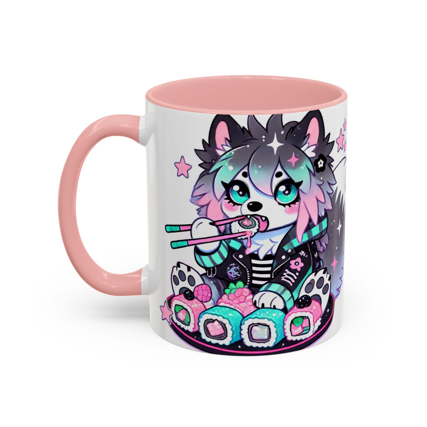 Kawaii Pastel Goth Gift Mug - Wolf & Sushi - Personalized