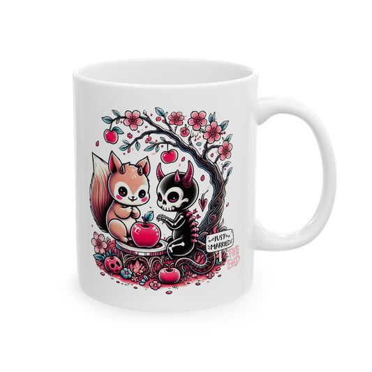 Kawaii Skeleton Animal Just Married Goth Ceramic Mug, (11oz, 15oz)