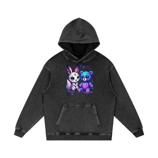 Kawaii Wiccan Magical Critters Acid Wash Oversize Hoodie - Unisex