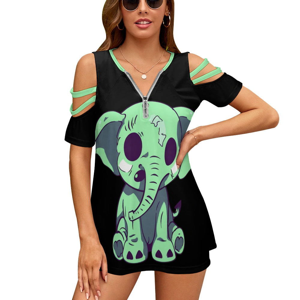 Zombie Elephant Women’s Zip Off Shoulder Top