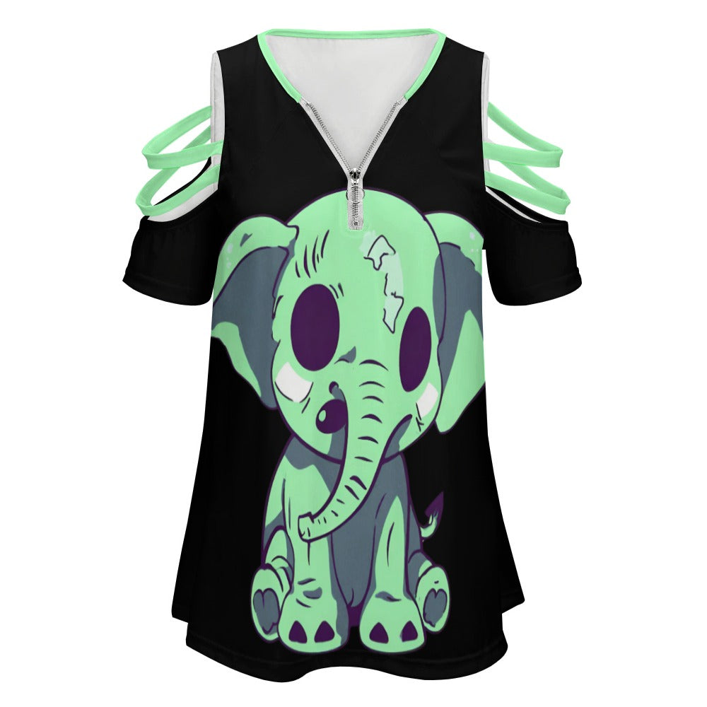 Zombie Elephant Women’s Zip Off Shoulder Top