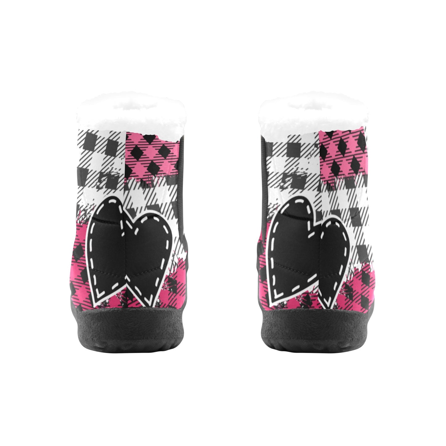 Plaid Patchwork Boots - Pink Heart