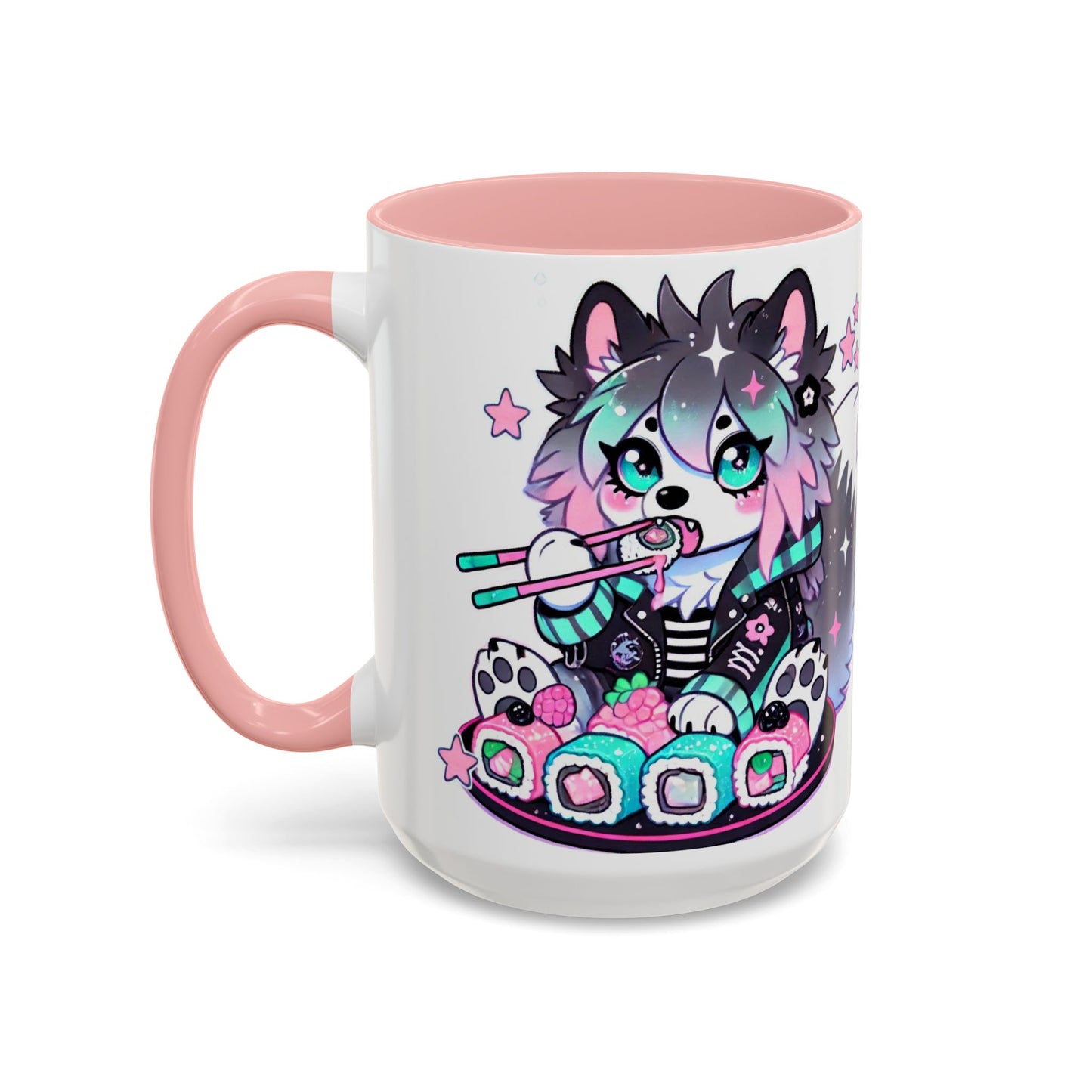 Kawaii Pastel Goth Gift Mug - Wolf & Sushi - Personalized