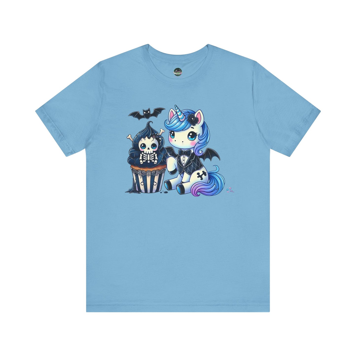 Pastel Goth T-shirt - Blue Unicorn & Skull Cupcake