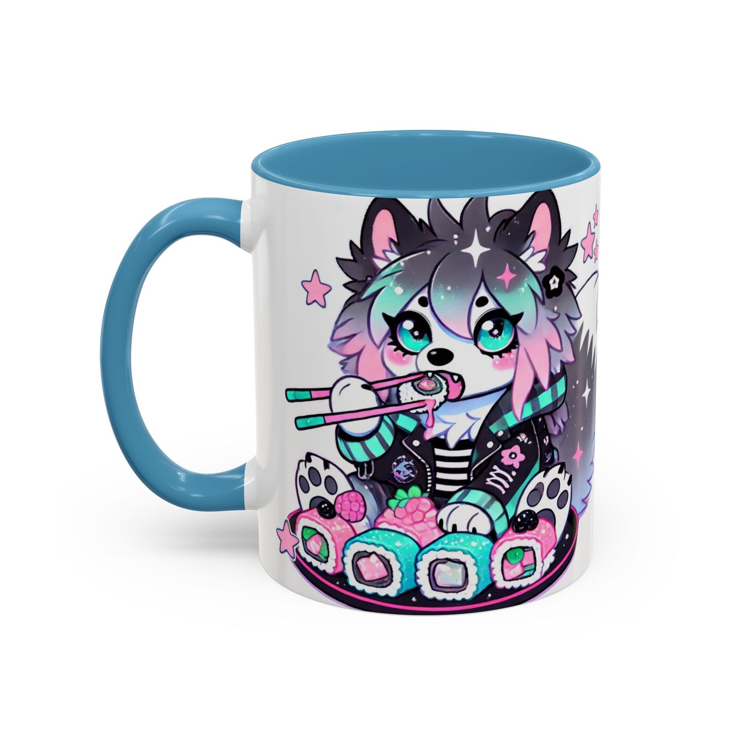 Kawaii Pastel Goth Gift Mug - Wolf & Sushi - Personalized