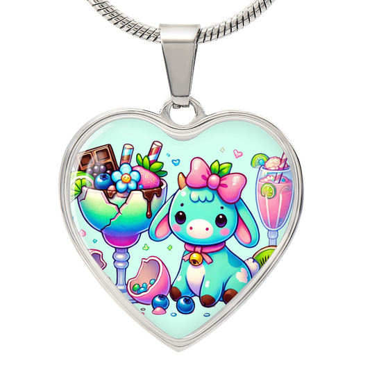 Engraved Heart Necklace - Pastel Goth - Kawaii  Little Girl Cow - Margarita - Personalized Gift