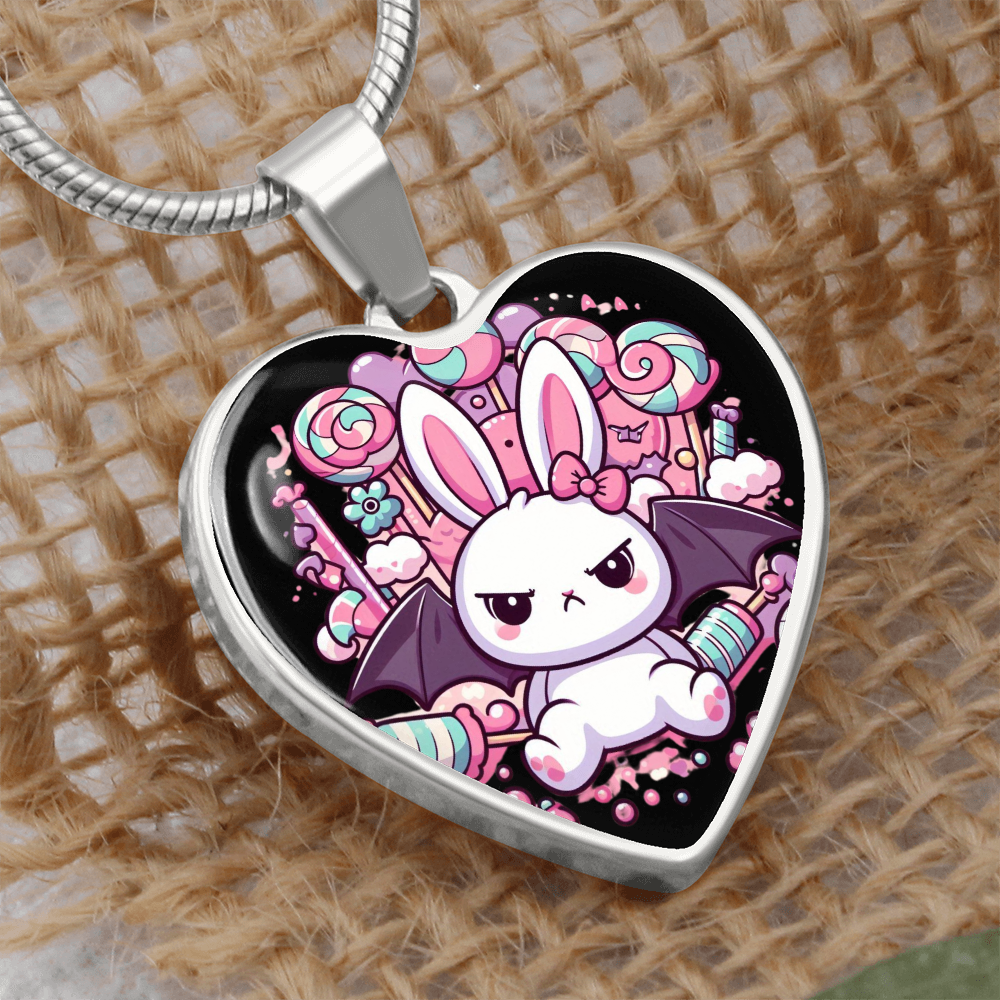 Pastel Goth Necklace - Engraved Personalized Gift - Grumpy Bunny Bat