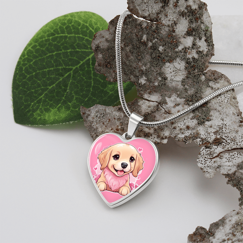 Golden Retriever Necklace - Engraved Heart - Personalized Gift