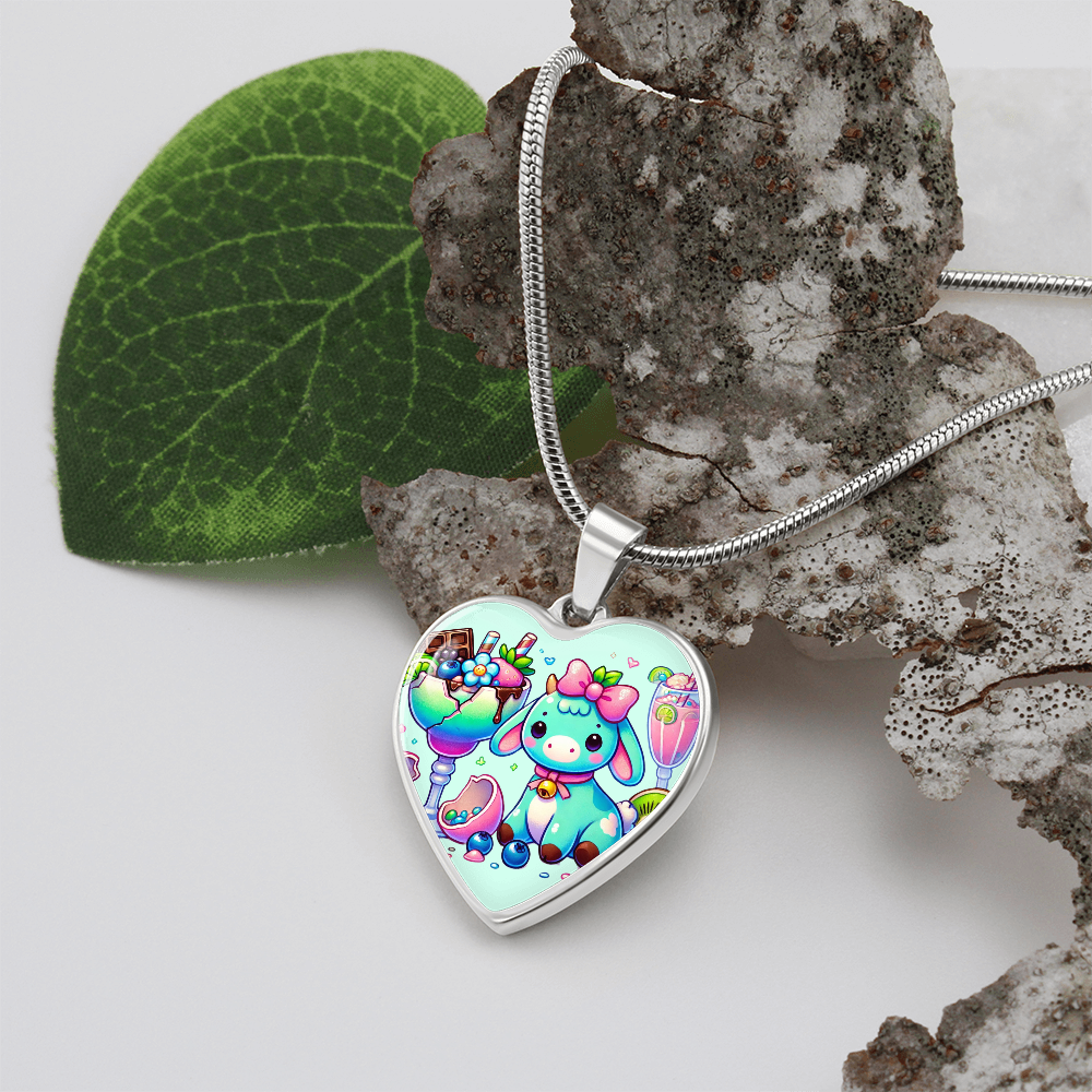 Engraved Heart Necklace - Pastel Goth - Kawaii  Little Girl Cow - Margarita - Personalized Gift