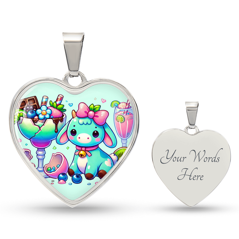 Engraved Heart Necklace - Pastel Goth - Kawaii  Little Girl Cow - Margarita - Personalized Gift