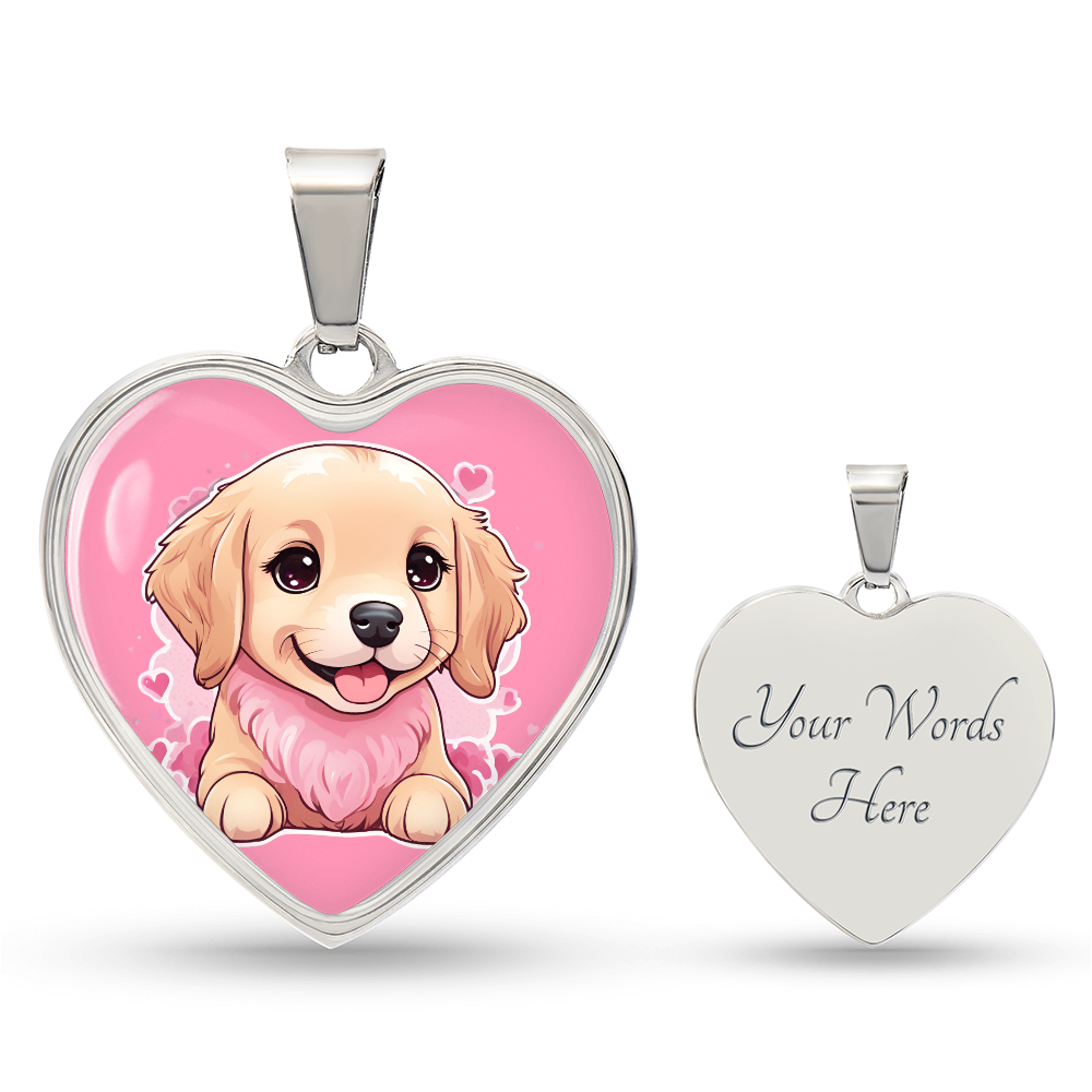 Golden Retriever Necklace - Engraved Heart - Personalized Gift