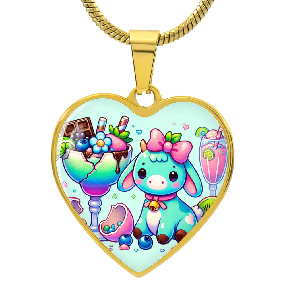 Engraved Heart Necklace - Pastel Goth - Kawaii  Little Girl Cow - Margarita - Personalized Gift