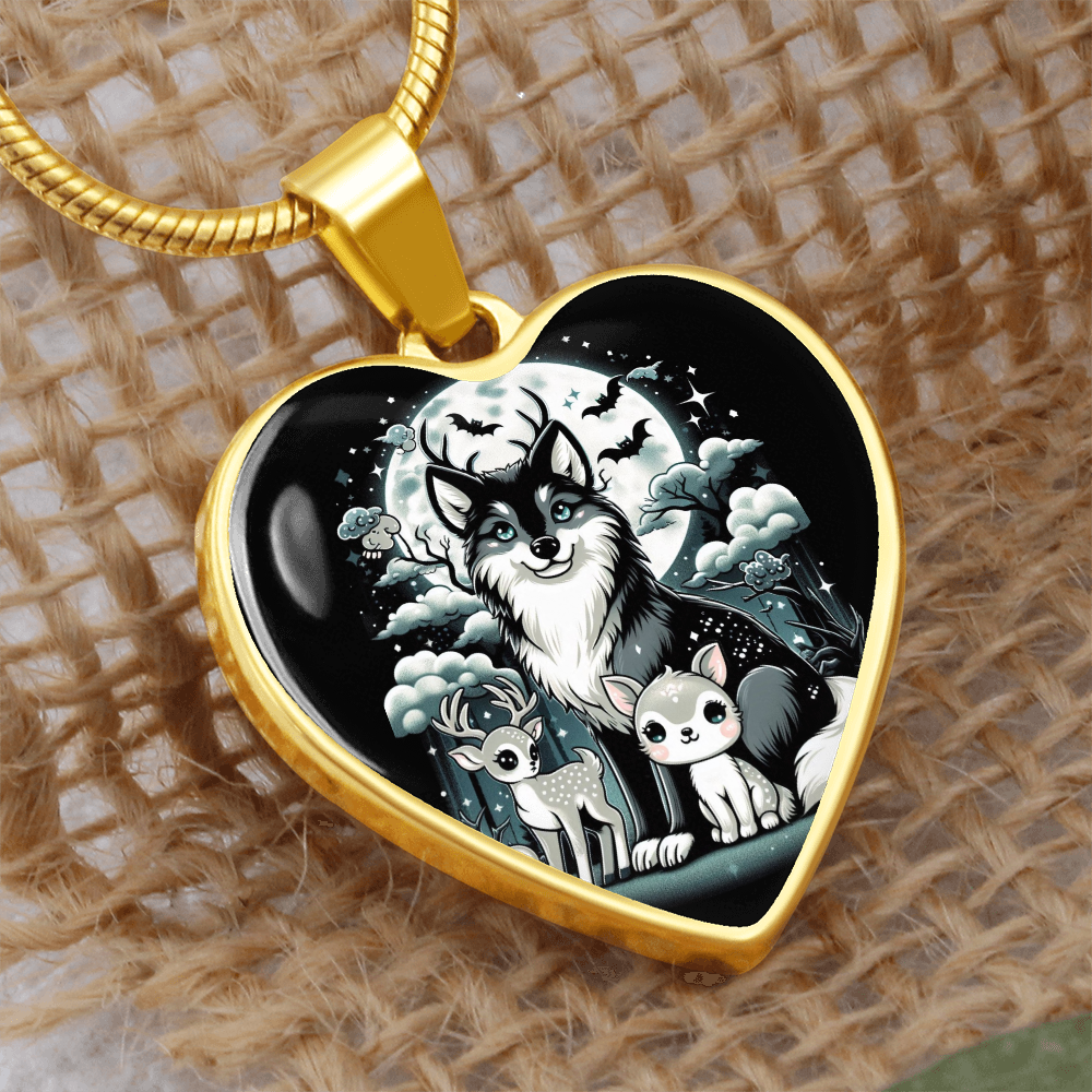 Pastel Goth Necklace - Wolf / Fawn - Personalized Necklace Engraved Name