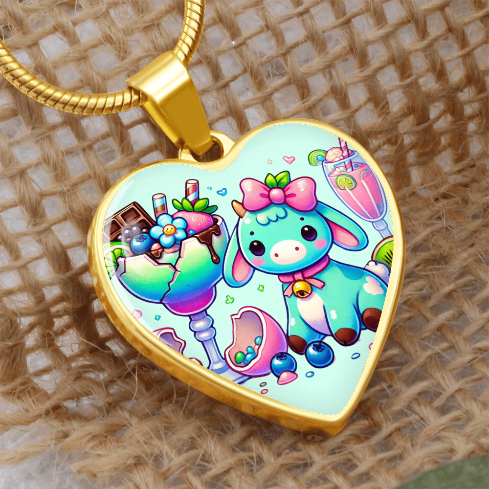 Engraved Heart Necklace - Pastel Goth - Kawaii  Little Girl Cow - Margarita - Personalized Gift