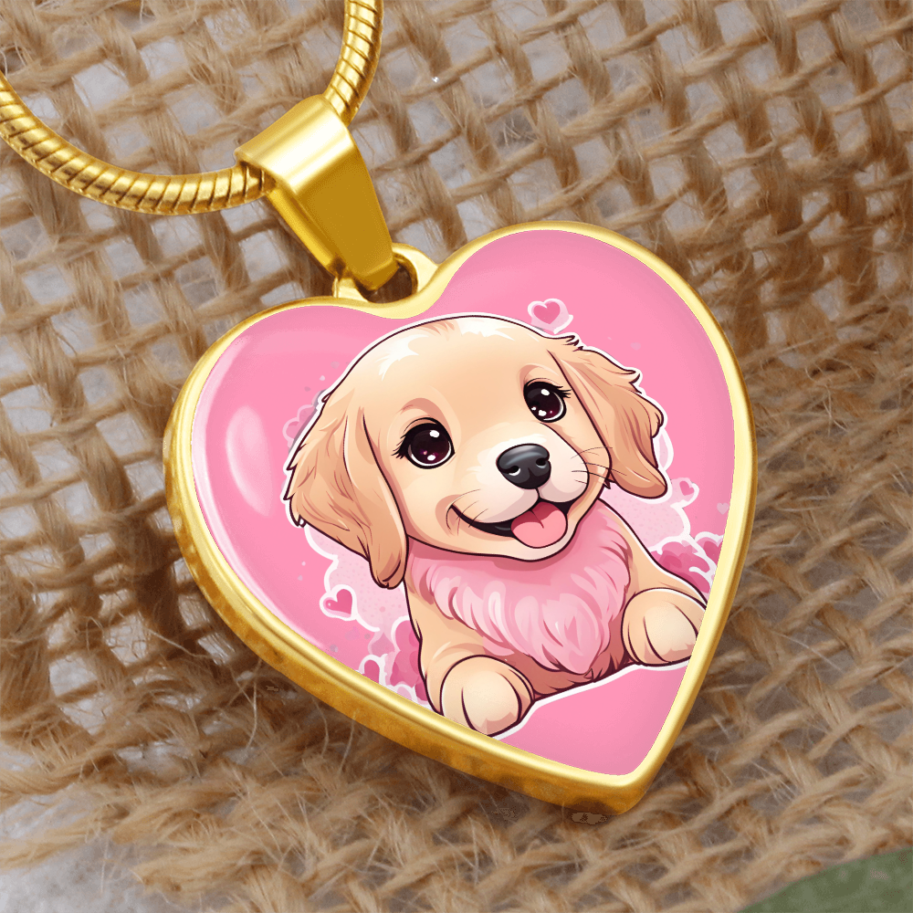 Golden Retriever Necklace - Engraved Heart - Personalized Gift