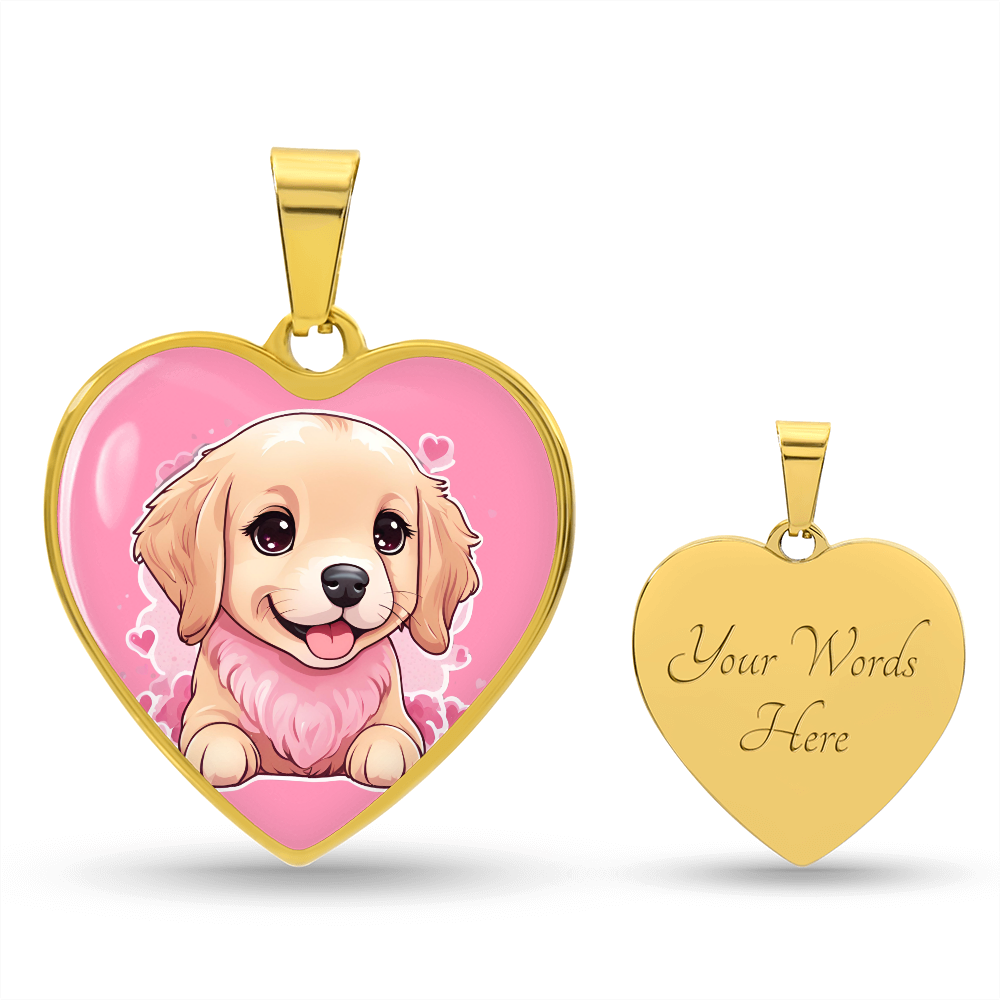 Golden Retriever Necklace - Engraved Heart - Personalized Gift