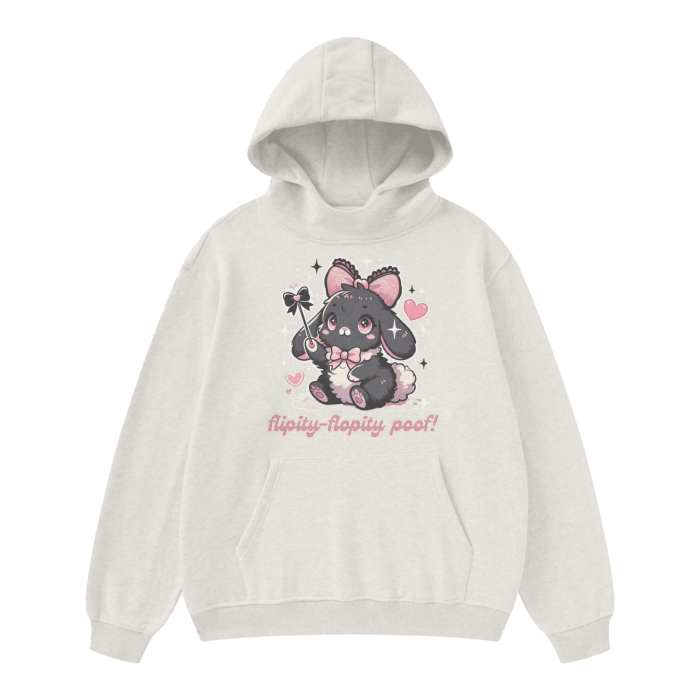 Kawaii Lop Bunny Fleece Hoodie - Unisex - Oat Gray / S