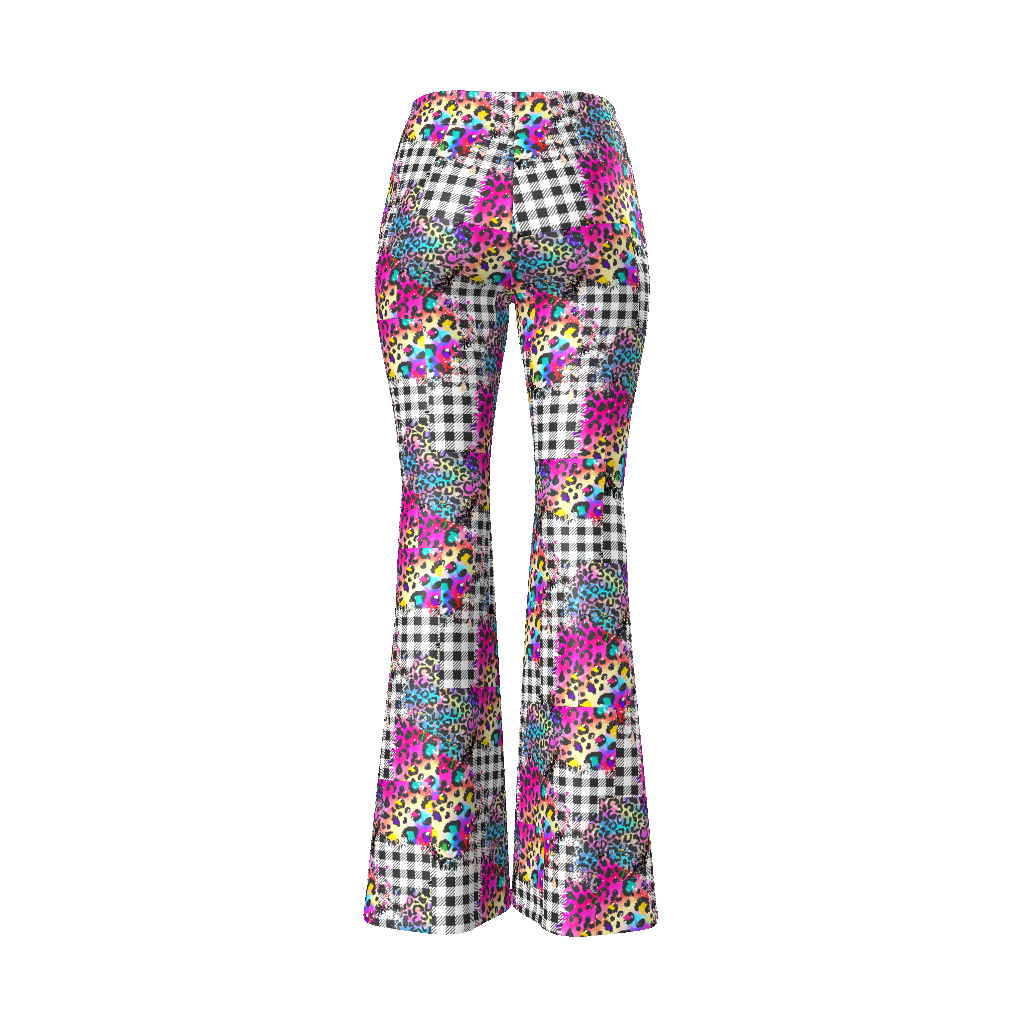 Rainbow Leopard Plaid Patchwork Women’s Flare Leg Pants