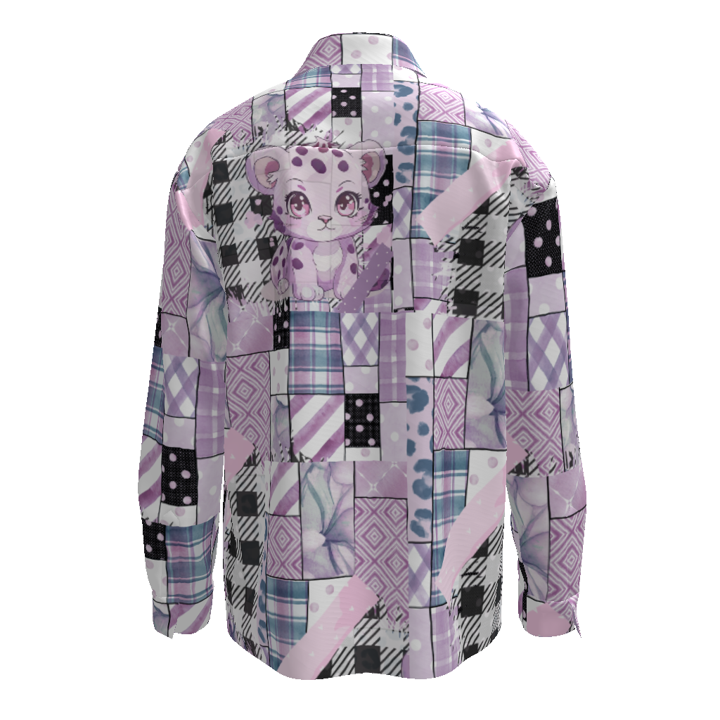 Purple Leopard Patchwork Button Up Long Sleeve Shirt Unisex