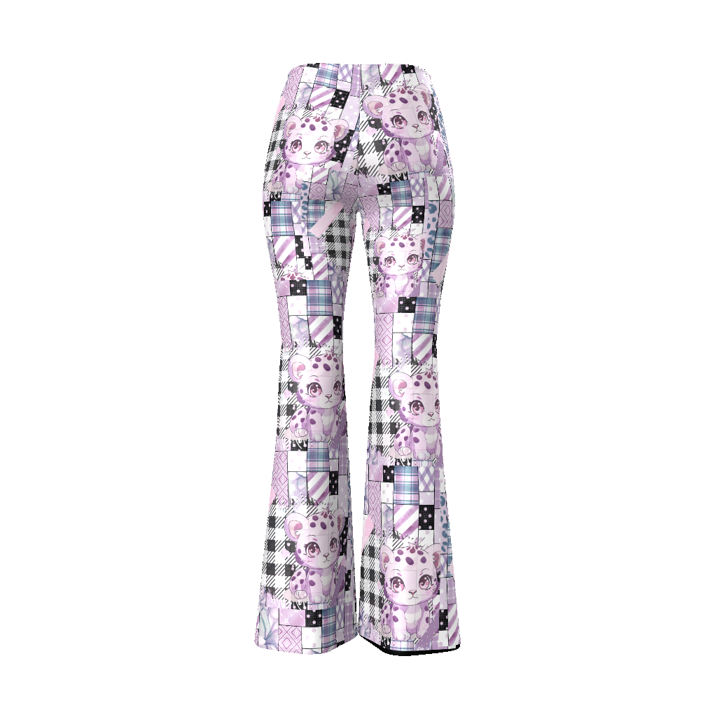 Purple Leopard Patchwork Women’s Flare Leg Pants